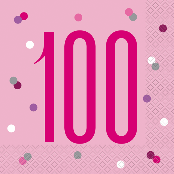 Pink Glitz 100th Birthday Napkins 16pk
