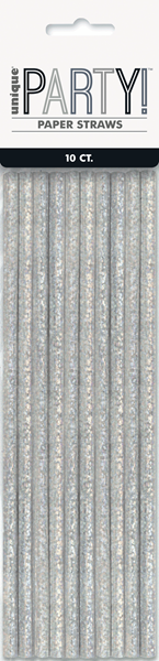 Silver Glitz Foil Paper Straws 10pk