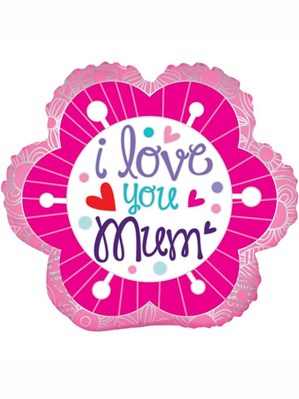 I Love You Mum Pink Flower 18" Foil Balloon