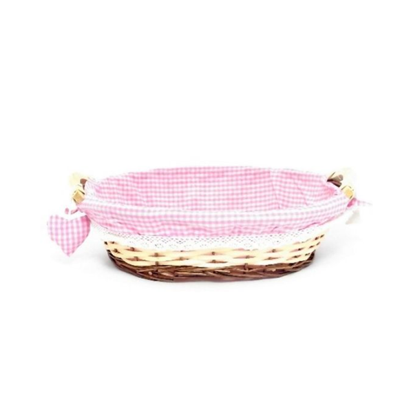 Pink Gingham 40cm Oval Hamper Basket With Handles
