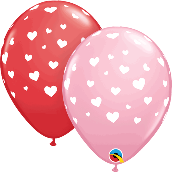 Qualatex 11" Hearts Around Red & Pink Latex Balloons 25pk