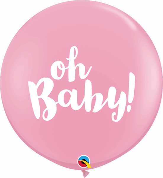 Qualatex 3ft Pale Pink Baby Shower Oh Baby Latex Balloons 2pk