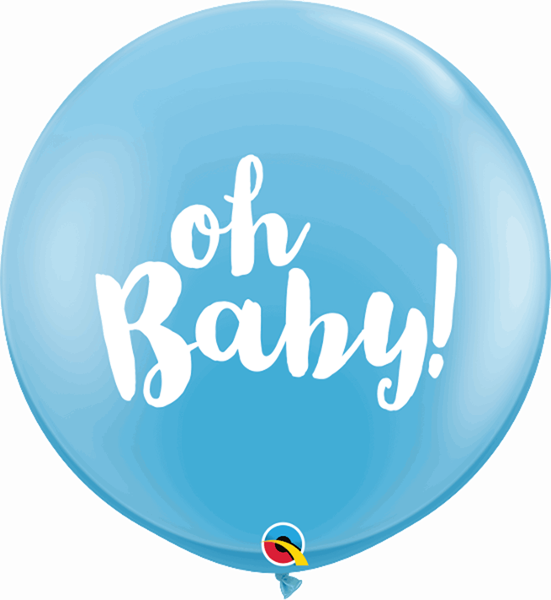 Qualatex 3ft Pale Blue Baby Shower Oh Baby Latex Balloons 2pk