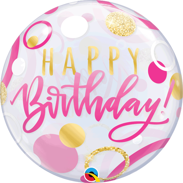 Happy Birthday Pink & Gold Dots 22" Bubble Balloon
