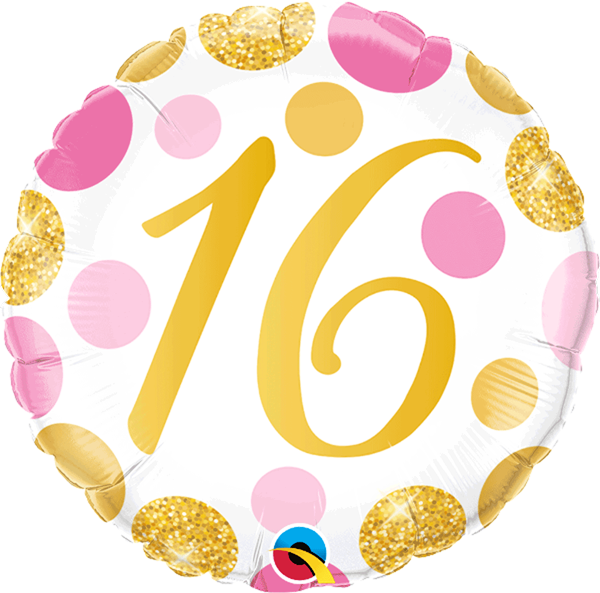 Pink & Gold Dots 16th Birthday 18" Foil Balloon