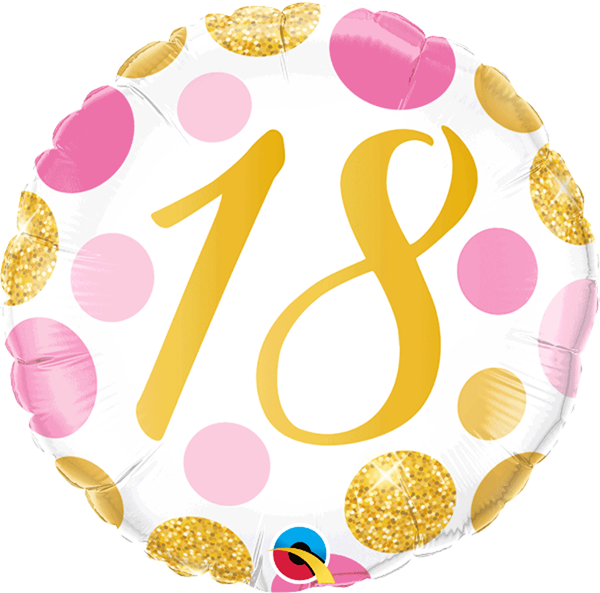 Pink & Gold Dots 18th Birthday 18" Foil Balloon