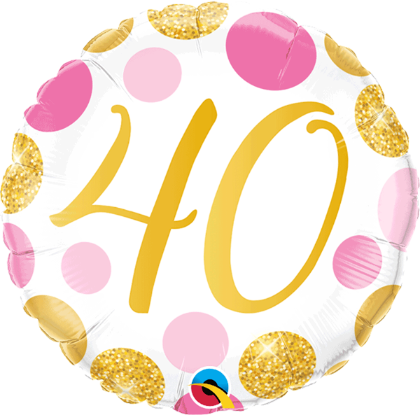 Pink & Gold Dots 40th Birthday 18" Foil Balloon