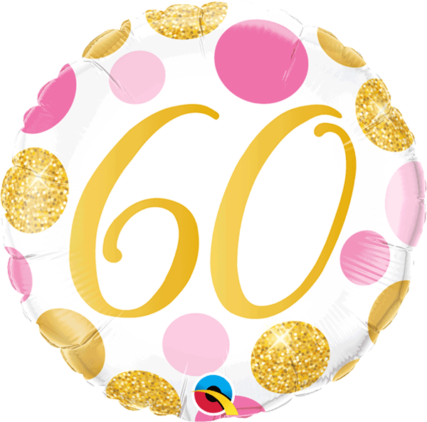 Pink & Gold Dots 60th Birthday 18" Foil Balloon
