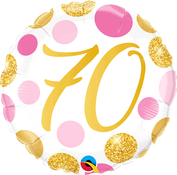 Pink & Gold Dots 70th Birthday 18" Foil Balloon