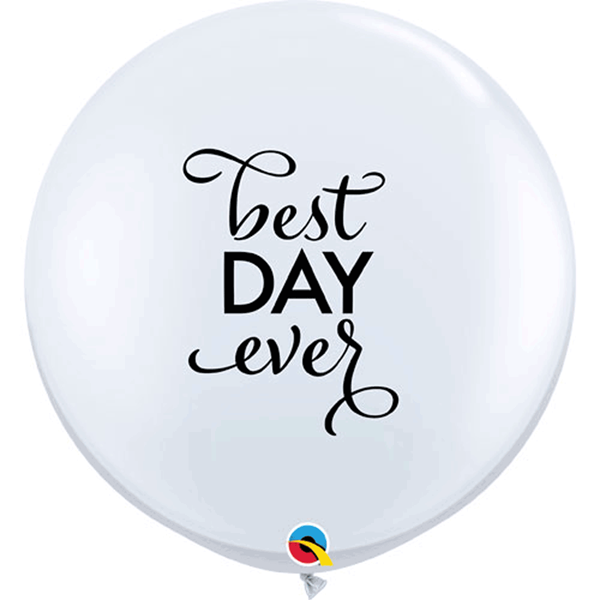 Qualatex 3ft White Best Day Ever Script Wedding Latex Balloons 2pk