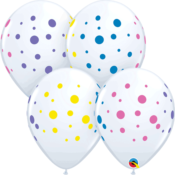Colourful Dots White 11" Latex Balloons 50pk