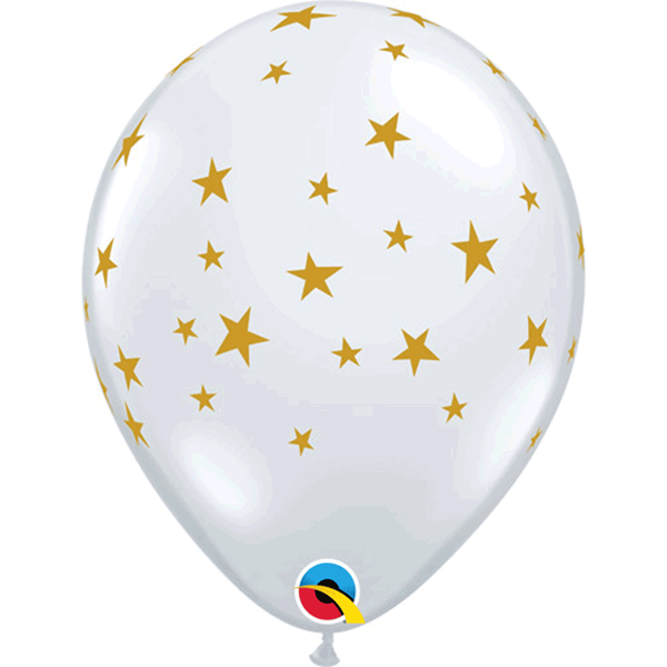 Gold Stars Diamond Clear 11" Latex Balloons 25pk