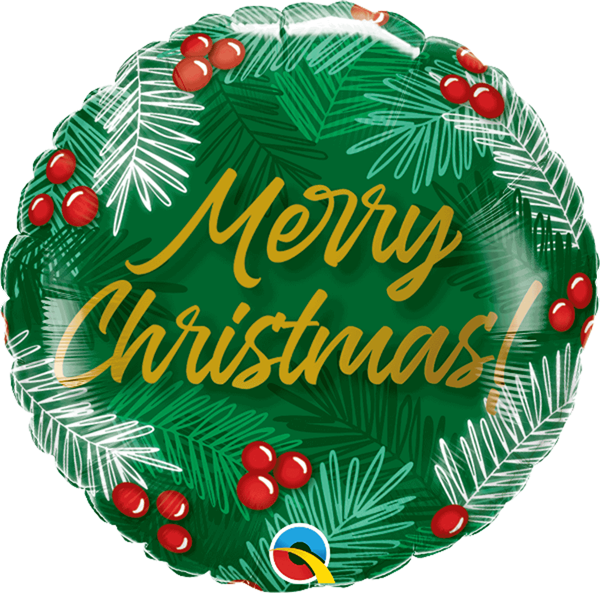 Merry Christmas Berries Green 18" Round Foil Balloon