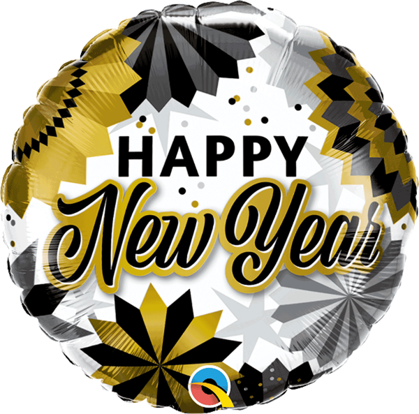 Happy New Year Black & Gold Fans 18" Foil Balloon