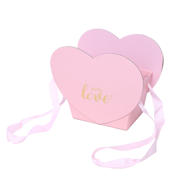 Baby Pink & Gold Heart Shaped With Love Flower Box