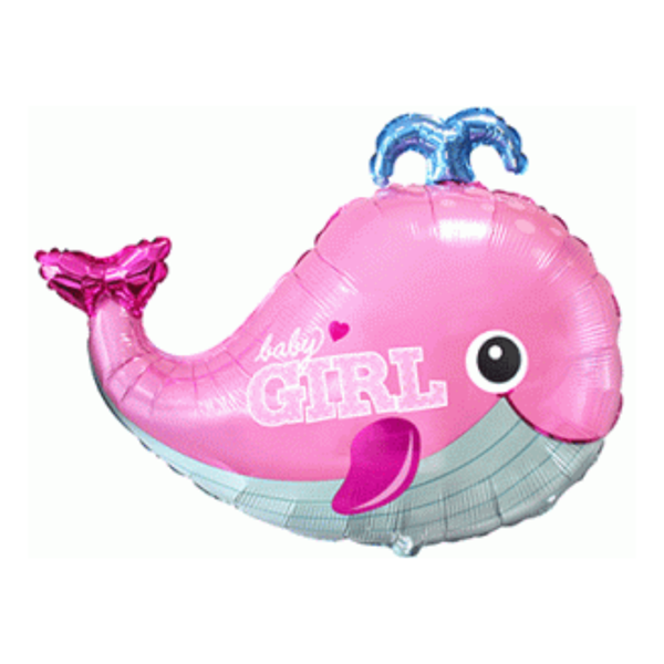 Pink Baby Girl Whale 34" Foil Ballooon (Loose)