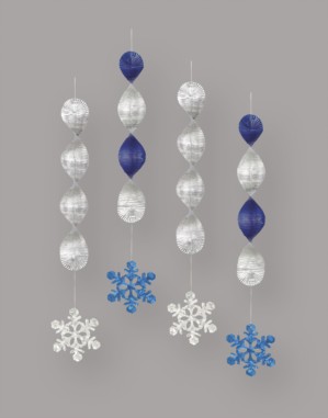 4 Hanging Snowflake Decorations
