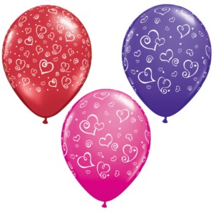 Qualatex 11" Red, Pink and Purple Balloons With Love Hearts 25pk