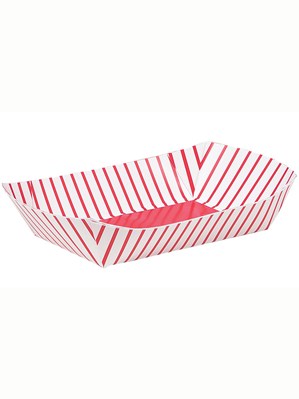 4 Red Striped Paper Snack Trays