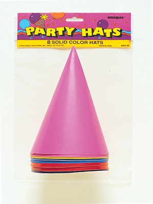 Plain Coloured Party Hats 8pk