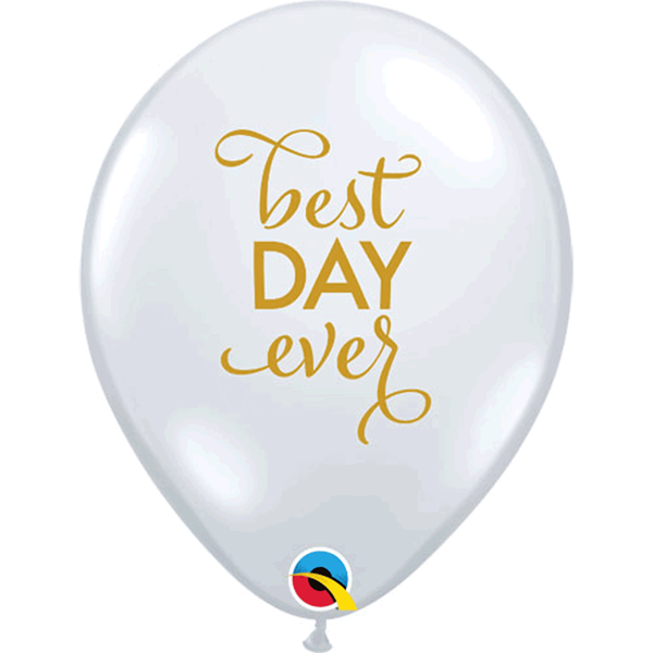 Diamond Clear Best Day Ever Gold Script 11" Latex Balloons 25pk