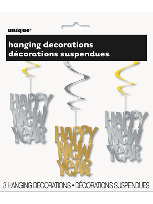 Happy New Year Hanging Swirl Decorations 3pk