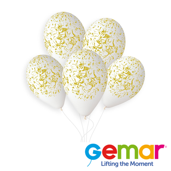 NEW Gemar White And Gold Marble Printed 13" Latex Balloons 50pk