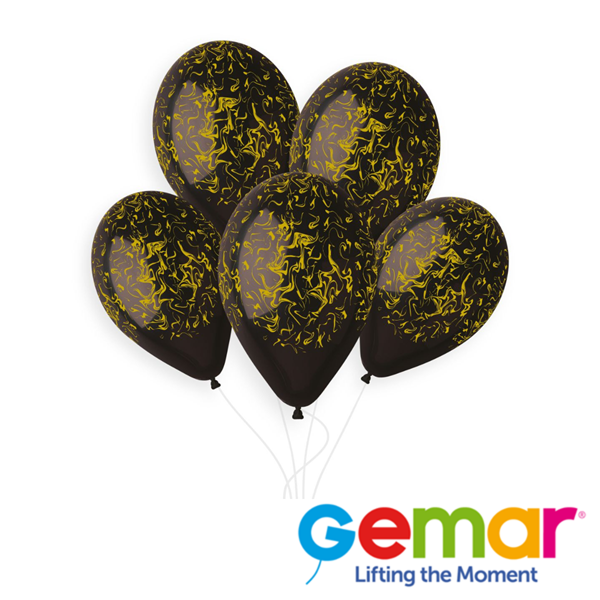 NEW Gemar Black and Gold Marble Printed 13" Latex Balloons 50pk