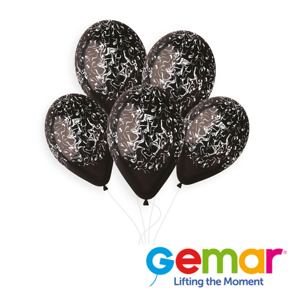 NEW Gemar Black and White Marble Printed 13" Latex Balloons 50pk