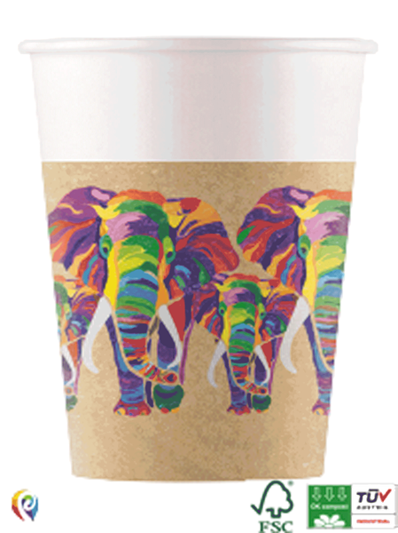 Wildlife Rainbow Elephant 200ml Paper Cups 8pk