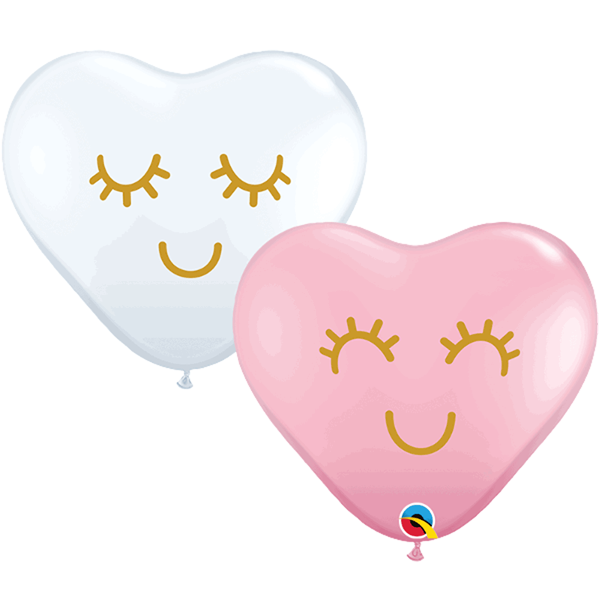 Heart Shaped with Eye Lashes Pink & White Qualatex 11" Latex Balloons