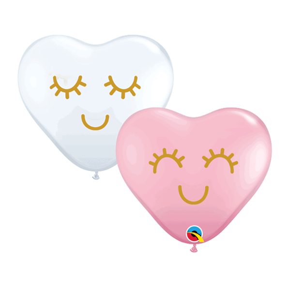 Qualatex 6" Pink & White Latex Hearts With Lashes 100pk