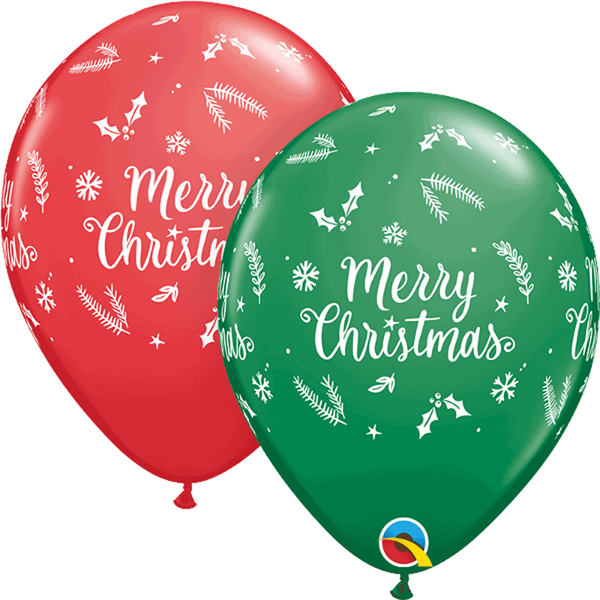 Merry Christmas Evergreen Red & Green 11" Latex Balloons 25pk