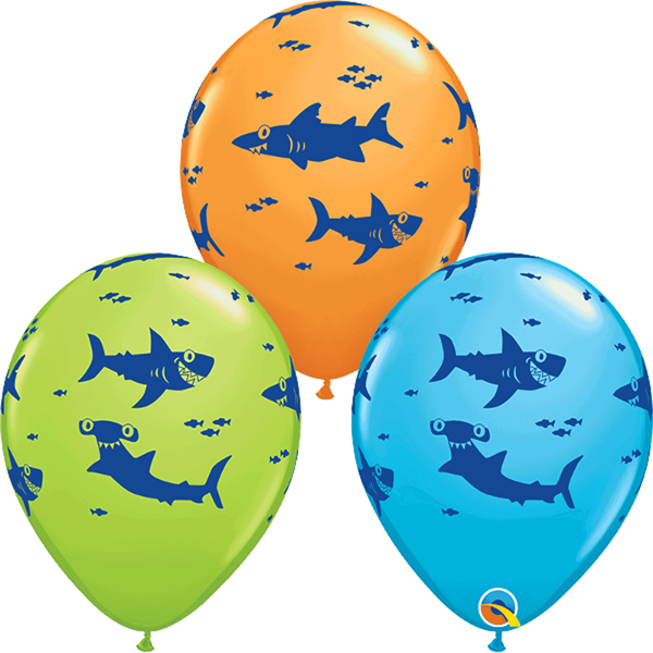 Ocean Sharks Assorted Colour 11" Latex Balloons 25pk