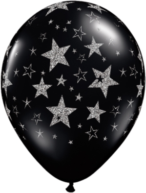 Glitter Stars 11" Black Latex Balloons 25pk