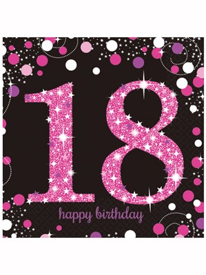 Happy 18th Birthday Pink Celebration Luncheon Napkins 16pk
