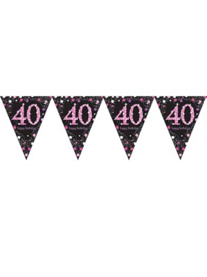 Pink Celebration Happy 40th Birthday Flag Banner