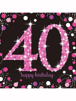 Happy 40th Birthday Pink Celebration Luncheon Napkins 16pk