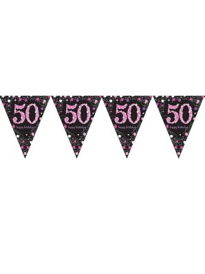 Pink Celebration Happy 50th Birthday Flag Banner