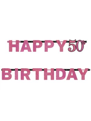 Pink Celebration Happy 50th Birthday Letter Banner