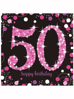 Happy 50th Birthday Pink Celebration Luncheon Napkins 16pk