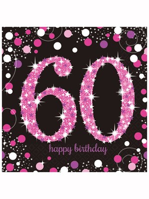 Happy 60th Birthday Pink Celebration Luncheon Napkins 16pk