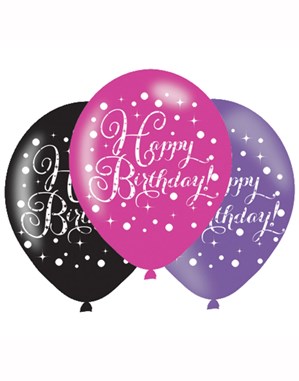 Happy Birthday Pink Celebration 11" Latex Balloons 6pk
