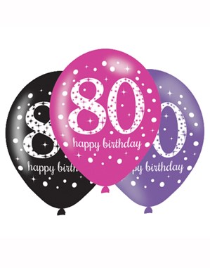 Happy 80th Birthday Pink Celebration 11" Latex Balloons 6pk