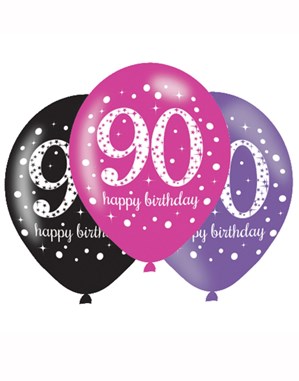 Happy 90th Birthday Pink Celebration 11" Latex Balloons 6pk