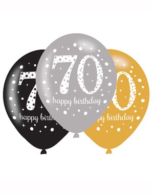 Happy 70th Birthday Gold Celebration 11" Latex Balloons 6pk