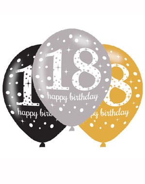 Happy 18th Birthday Gold Celebration 11" Latex Balloons 6pk