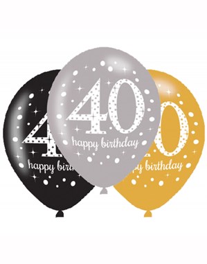 Happy 40th Birthday Gold Celebration 11" Latex Balloons 6pk