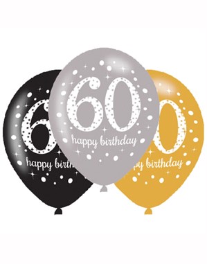 Happy 60th Birthday Gold Celebration 11" Latex Balloons 6pk