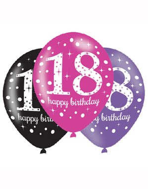 Happy 18th Birthday Pink Celebration 11" Latex Balloons 6pk